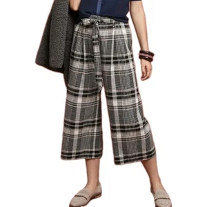 Anthro | ett:twa Pants Luca Plaid Wide Leg Crop Black White Paperbag Size 6 - Picture 1 of 17