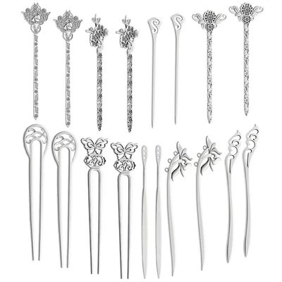 TUPARKA 18 PCS Silver Hair Sticks Vintage Hair Pins Chinese Women Hair Chopstick - Image 1 of 4