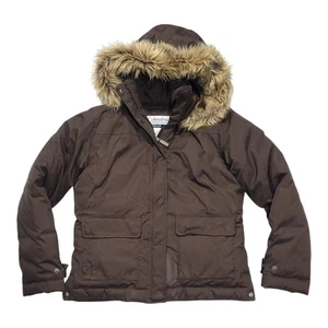Columbia Abrigo de Plumón Chaqueta de Esquí Marrón Imitación Piel Extraíble Capucha Mujer’s Mediano LEER  - Imagen 1 de 8