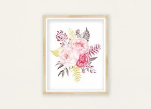 Flores de acuarela, arte floral de pared para vivero, decoración de habitación para niñas, estampado de arte floral - Imagen 1 de 5