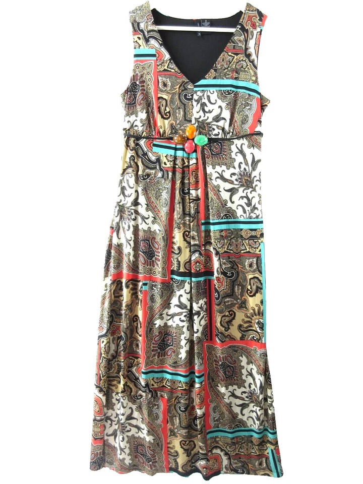 Maxi Vestido Mujer New Directions M Beige BOHO Cachemira Sin Mangas Elastizado Joyas Foto 1 de 4