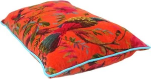 2 Pc Velvet Floral Flower Bird Throw Orange , 20"x12" Pillow Sofa Cushion Cover - Picture 1 of 4