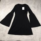 Theory Dress Womens P Black 100% Cashmere Knit V Neck Bell Sleeve Fit Flare NEW