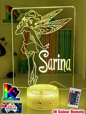 FAIRY PRINCESS Girls Personalised 3D LED Night Light Colour Change Room Lamp - Image 1 of 4