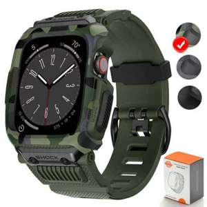 Kamuflaż Sportowe etui + pasek do Apple Watch 9 8 7 Se 6 Pasmów Wodoodporne Drop-resi - Zdjęcie 1 z 13