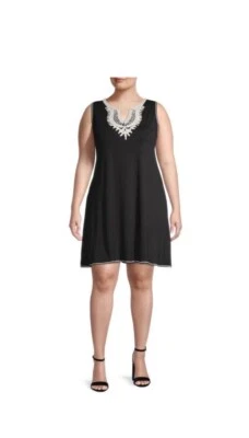 Nuevo con etiquetas Vestido Max Studio Negro Jersey Tejido Crochet Borde Cuello en V Talla 1X $98 Foto 1 de 4