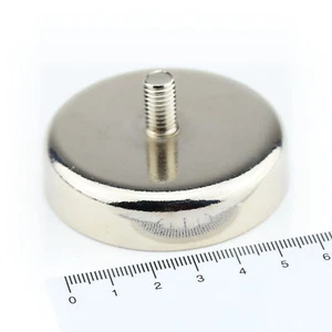 1 PUNTA PIATTA AL NEODIMIO MAGNETE PENTOLA D60x15 mm con perno filettato esterno M8 110 KG - Foto 1 di 4