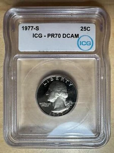 1977-S Proof Washington Quarter 25¢ - ICG PR 70 DCAM TOP POP New White Label - Picture 1 of 4