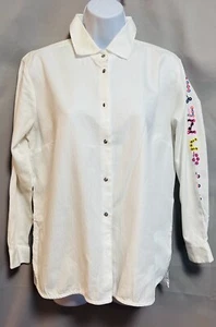 Vilagallo Top Shirt Blouse Long Sleeve Embroidered Size 42 Medium White Women’s - Picture 1 of 16