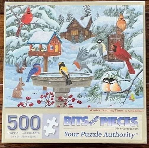 Rompecabezas Bits & Pieces Invierno Tiempo de Alimentación 500 piezas 18' x 24"" Pájaros Cardenales Foto 1 de 1