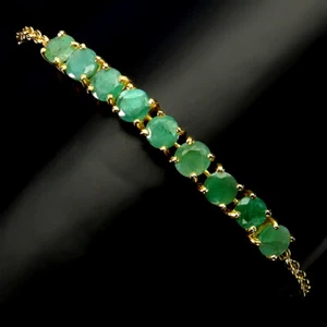 925 Sterling Silver Bracelet Round Emerald 5mm Natural Gemstone Jewelry 7.5 Inch - Picture 1 of 14