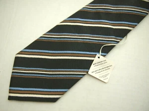 NWT Pegasus Mens Necktie Blue Gray Brown Striped 100% Silk 59" Repp - Picture 1 of 5
