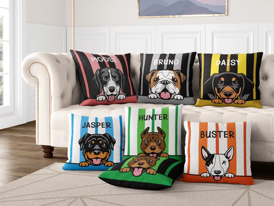 Personalised Pet Portrait Cushion Cover - Custom Dog Pillow Case with Name - Image 1 of 4