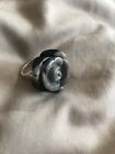 Qvc Grey & Black Agate Flower Ring Size L - New
