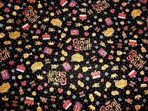 Vintage Mary Engelbreit 2003 ROYAL STUFF Black Cotton Crowns Jewels Fabric FQ - Picture 1 of 4