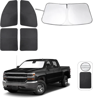 TINGLU Window Shades for Chevrolet/Chevy Silverado 2014-2019, Black Foto 1 de 4