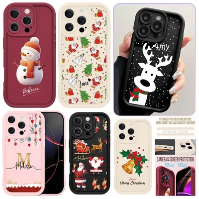 Capa de silicone nome personalizado Natal para iPhone 17 16 Samsung S25 S24 Ultra - Imagem 1 de 4