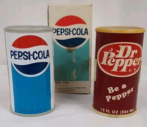 Vintage Pepsi-Cola Modell # 8008F mit Originalkarton & Dr. Pepper AM Transistor Dosenradio - Bild 1 von 20