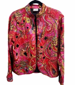 Chaqueta Chico's 2 Talla L Bordada Art-to-Wear Lentejuelas Cuentas Floral 100% Seda - Imagen 1 de 7