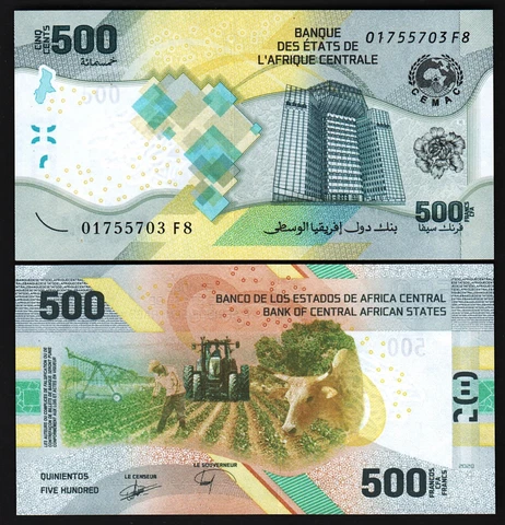 Central African States 500 Francs 2020 2022, UNC, Hybrid Polymer, P-New Cover