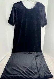 Womens Vtg 16 Black Velveteen TR Bentley Maxi Dress Back V  Front Walking Slit - Picture 1 of 9