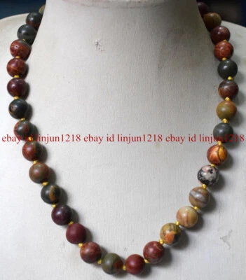 天然 8 毫米多色毕加索碧玉圆形宝石珠项链 18 — 第 1/4 张图片