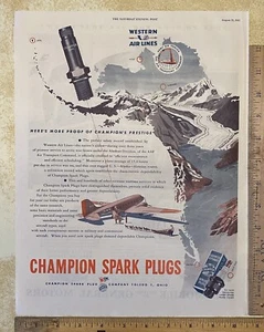 "Bujías vintage campeón publicitario impreso Western Airlines AAF 1940 13,5 x 10,25" - Imagen 1 de 1