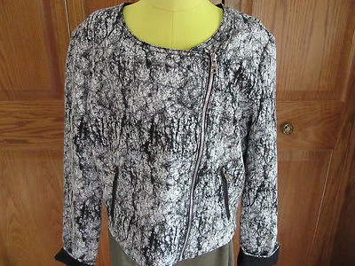 Chaqueta de Moto Karen Kane Royal Treatment London S Negra/Blanca Sin Cuello Cremallera Chaqueta Nueva con Etiquetas Foto 1 de 4