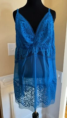 NWOT Cacique Babydoll Chemise 18/20 Blue Lace Plus Size Lingerie Sexy Fairy Gown - Image 1 of 4