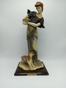 VINTAGE LADY FIGURINE WITH DOG CARRYING GRAPES ELEGANT 14 1/2" LARGE - Picture 1 of 8