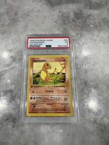 Tarjeta coleccionable Pokémon 1999 Charmander 46/102 Shadowless primera edición grado PSA 5 - Imagen 1 de 2