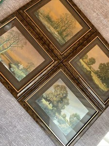4x VINCENT SELBY British Landscapes Framed & Mounted FOIL Metallic Art COTTAGES - Picture 1 of 12