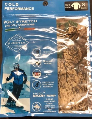 St John's Bay Mens Crew Neck Base Layer Poly Stretch Cold Cond.  Cameo / size S - Image 1 of 4