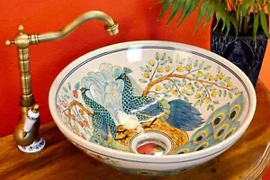 Antik Stil Waschbecken Keramik Aufsatzwaschbecken Waschschale edel rund bemalt - Bild 1 von 5
