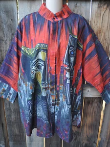 SALE! DILEMMA HAND PAINT PICASSO INSPIRED BUTTON FRONT ART TO WEAR COTTON SHIRT - Picture 1 of 4