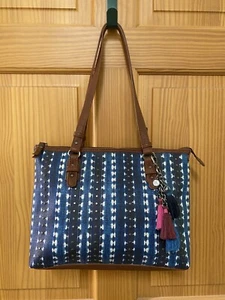 The SAK Halsey Large Tote - Blue Print Studded with Tassel Fob - Picture 1 of 24