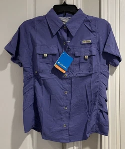 Columbia PFG Button Up Shirt Youth Boys Size M Vented Omni Shade Purple, NEW NWT - Picture 1 of 14