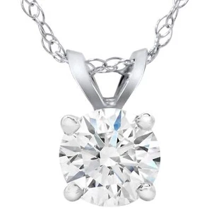 Certified 1Ct Diamond Solitaire Pendant 14k White Gold 18" Necklace Lab Grown - Picture 1 of 4