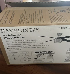 Hampton Bay Havenstone 52 in. Integrated LED Indoor Brushed Nickel Ceiling Fan - Picture 1 of 14