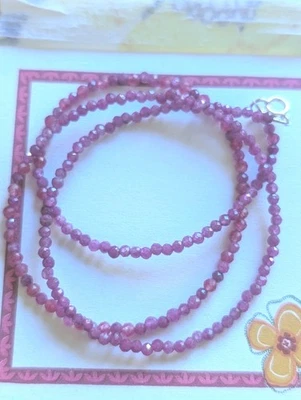 Dainty 16" ruby necklace ,2 .5 mm  beads with 14 k spring lock - Image 1 of 4