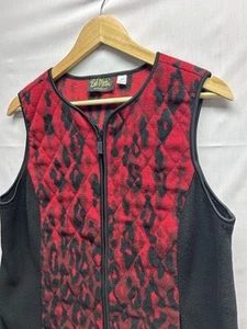 Bob Mackie Wearable Art Women’s Medium Red Black Leopard Full Zip Fleece Vest - Picture 1 of 8
