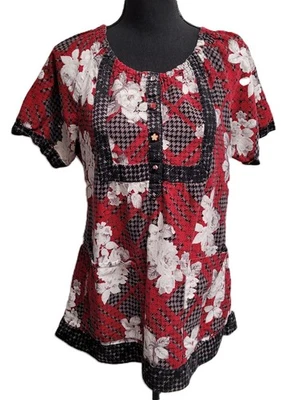 Koi Scrub Top (L) Multicolor Floral Short-Sleeve 3-Pockets Elastic-Neck - Image 1 of 4