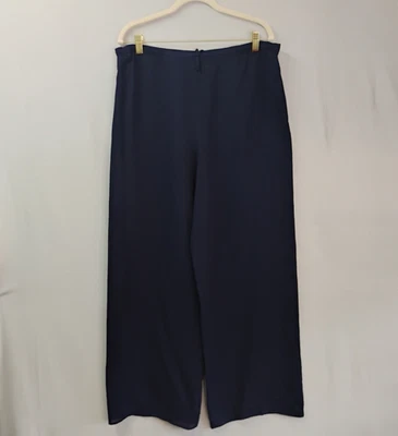 Pantalones de pierna ancha de seda MM by Krizia para mujer talla 8 azul marino semi transparentes bolsillos con cordón Foto 1 de 4