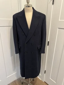 Ralph Lauren Polo University Club Overcoat Mens 40R Navy Blue Cashmere Trench - Picture 1 of 15