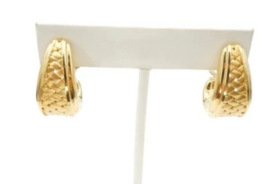 14k Yellow Gold Omega Back Earrings Woven Italy - Image 1 of 4