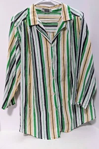 Bridge BG Gate Women's Green, Gold, White Black Striped Blouse Size 2X - Picture 1 of 3