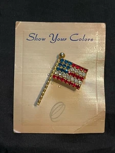Vintage Show You Colors Patriotic Rhinestone Flag Pin *1442 - Picture 1 of 2
