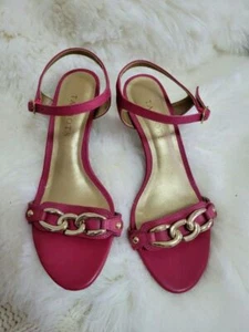Talbots magenta pink gold chain leather sandals 6.5 - Picture 1 of 4