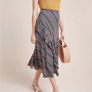 Maeve Anthropologie Eliora Asymmetric Midi Skirt Sz 6 NWT Ruffled Rainbow Y2K - Picture 1 of 1