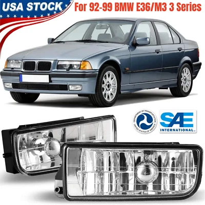 Fog Lights For 92-99 BMW E36/M3 3 Series Clear Glass Lens with Bulbs H1 55W Pair Foto 1 de 4